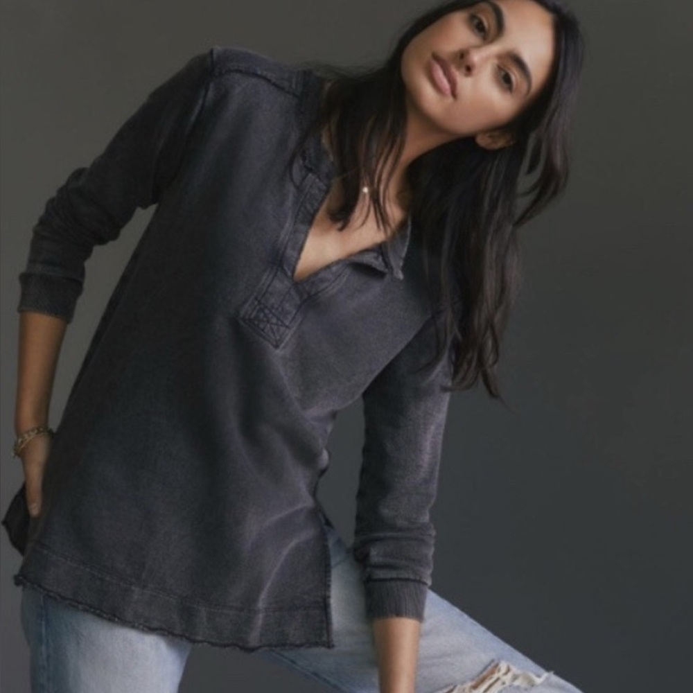 Anthropologie Pilcro Split Hem Tunic Distressed Sweatshirt XSP